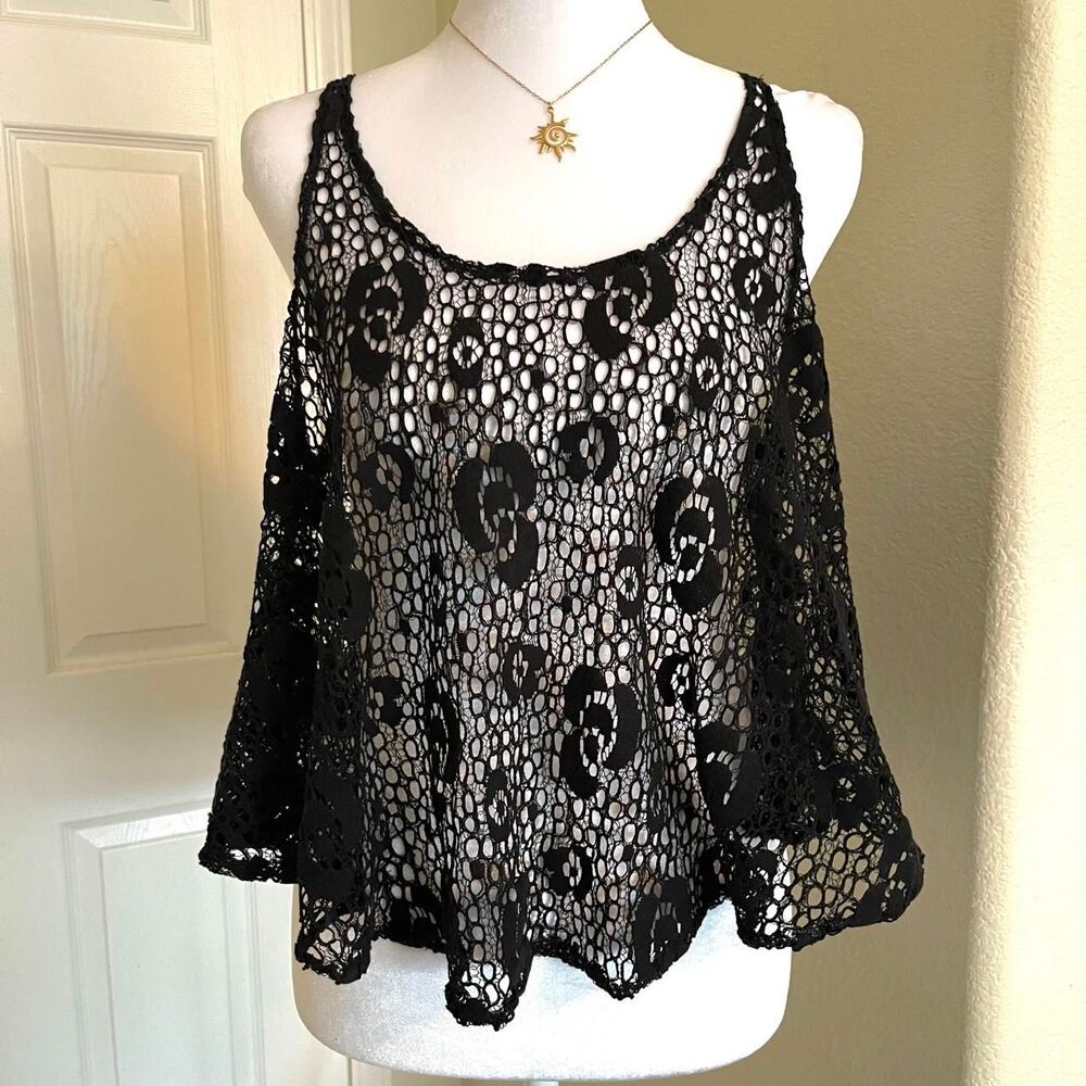 Vintage Y2K BONGO sheer, fishnet lace tank top - size XL